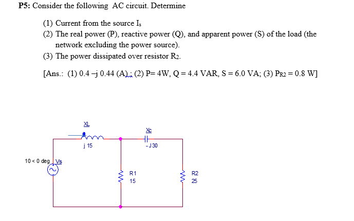 Solved Consider the following AC circuit. Determine Current | Chegg.com