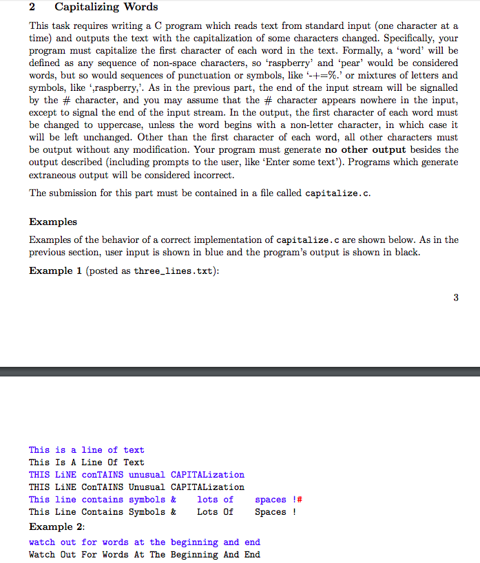 Solved 2 Capitalizing Words This task requires writing a C | Chegg.com
