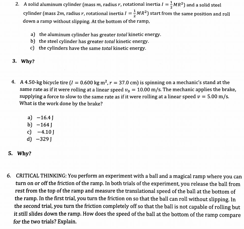 Solved 2. A solid aluminum cylinder (mass m, radius r,