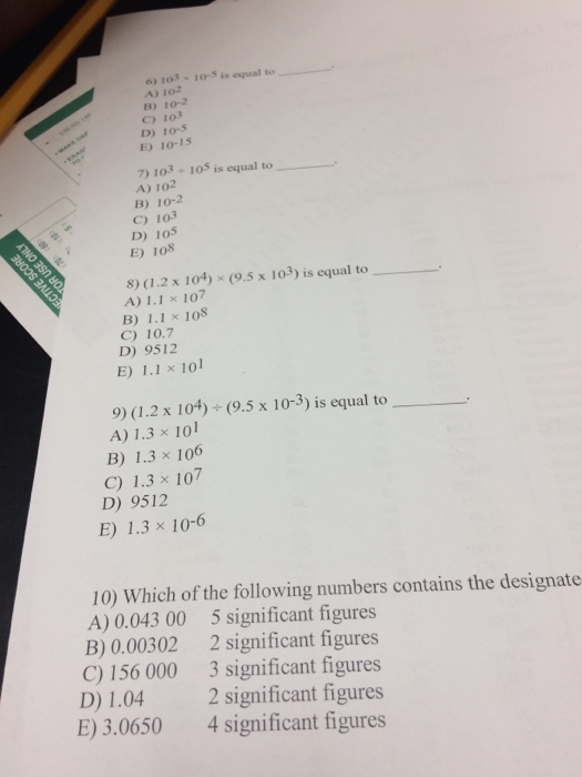 Solved 10^3 times 10^-5 is equal to ____. 10^2 10^-2 10^3 | Chegg.com