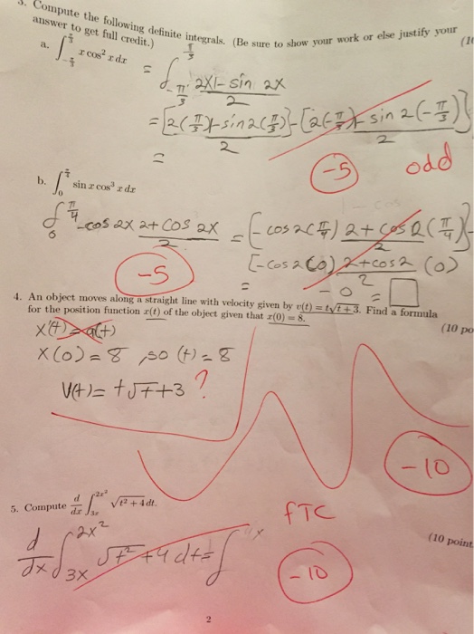 Solved Compute the following definite integrals. (Be sure to | Chegg.com