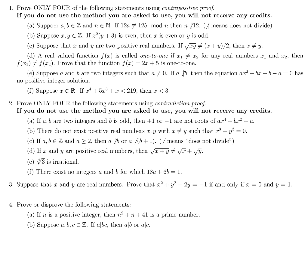 Solved 1. Prove ONLY FOUR of the following statements using | Chegg.com