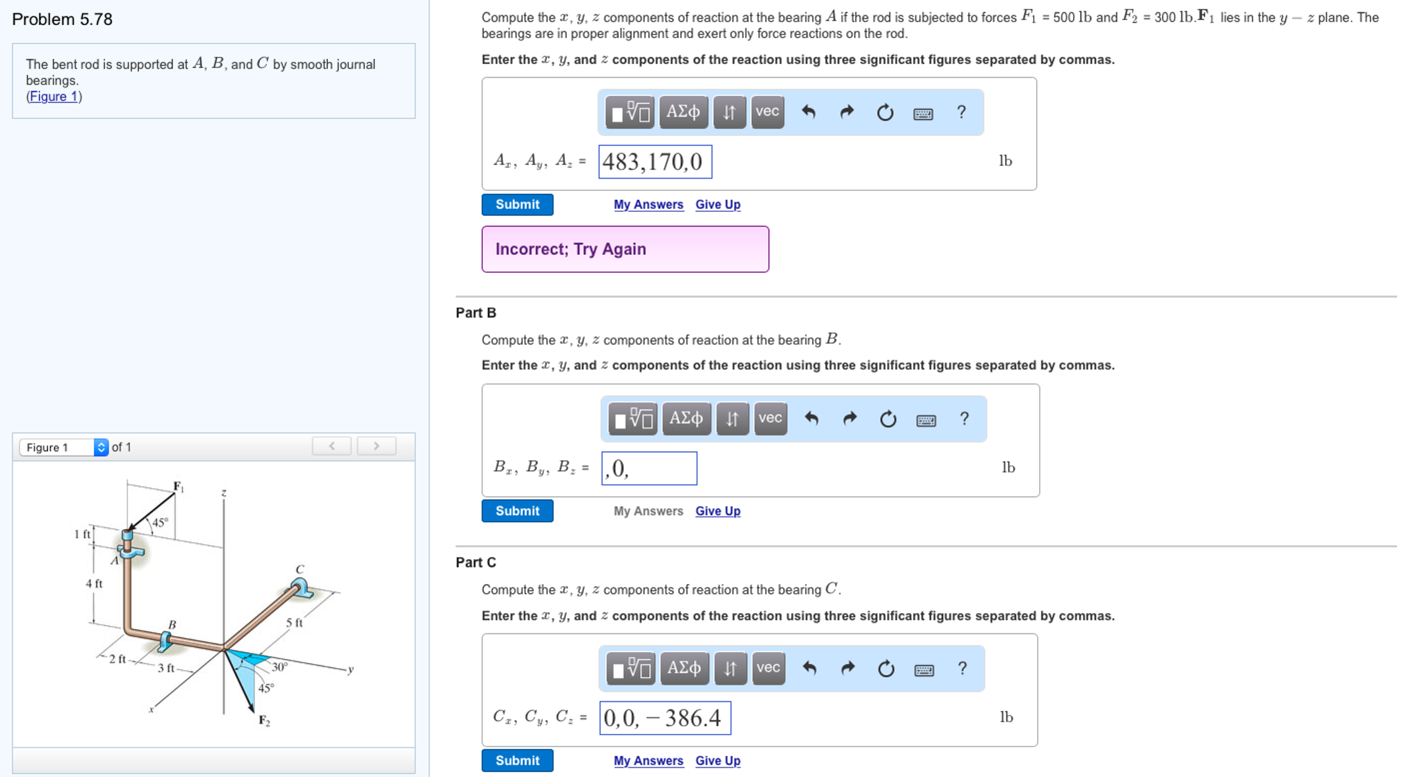 Solved Compute the x, y, z components of reaction at the | Chegg.com