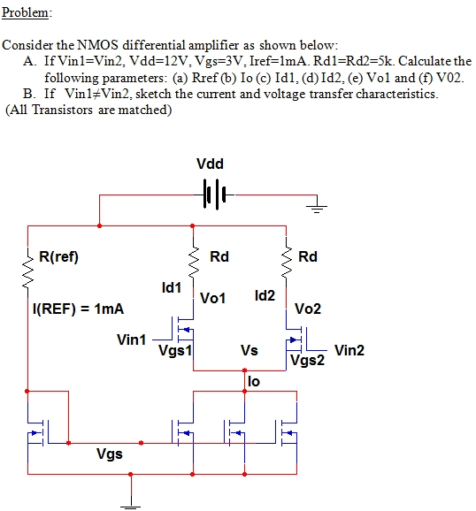 Solved Consider the NMOS differential amplifier as shown