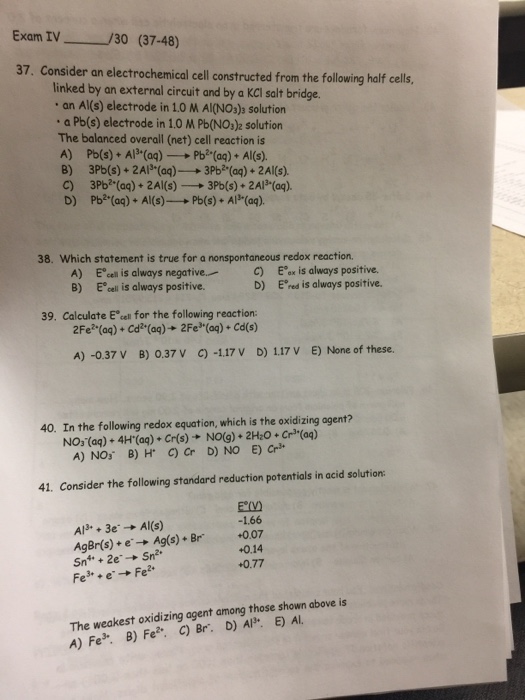 Solved Consider an electrochemical cell constructed from the | Chegg.com