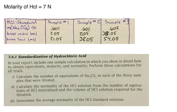 7.4.1 Standardization Of Hydrochloric Acid In Your | Chegg.com