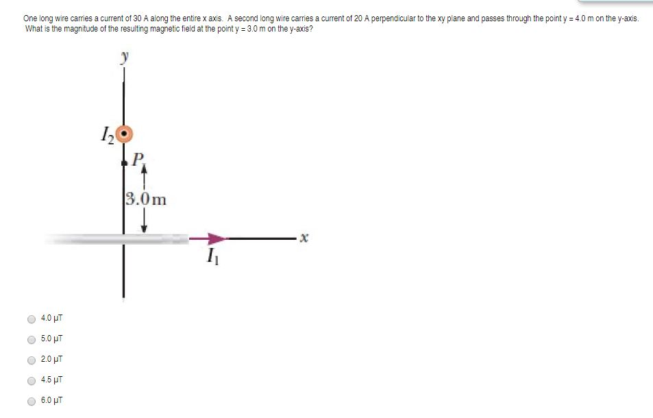 Solved One long wire carries a current of 30 A along the | Chegg.com