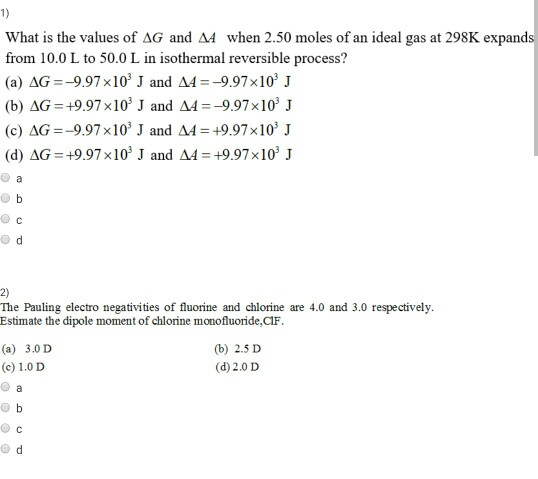 Solved 1 What Is The Values Of G And When 2 50 Moles Of An Chegg
