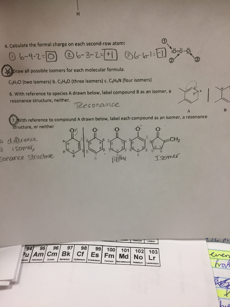 Solved 4. Calculate the formal charge on each second row Chegg