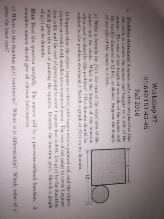 Solved A Square And A Circle Are Placed So That The Circle Chegg