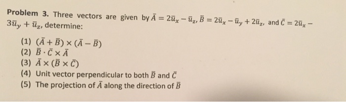 Solved Three vectors are given by A = 2u_x - u_z, B = 2u_x - | Chegg.com