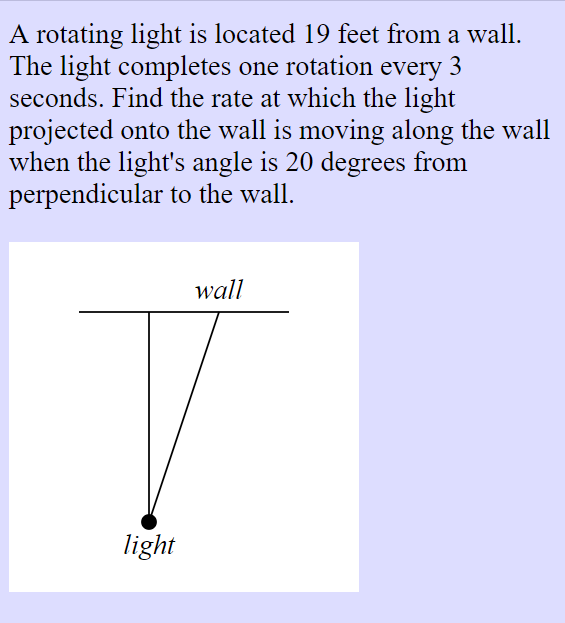 Solved A rotating light is located 19 feet from a wall. The | Chegg.com