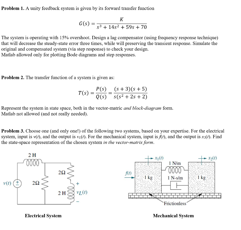 Solved Problem 1. A Unity Feedback System Is Given By Its | Chegg.com