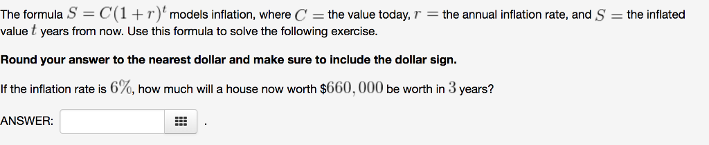 Solved The formula S = C(1 + r)' models inflation, where C | Chegg.com