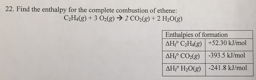 Solved Find the enthalpy for the complete combustion of Chegg