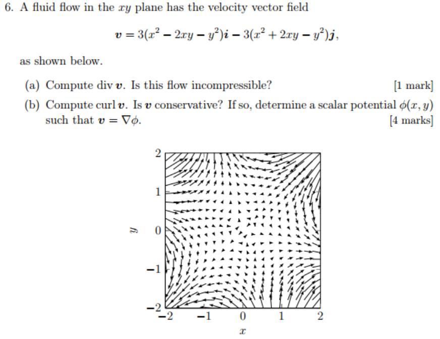 Solved 6. A fluid flow in the xy plane has the velocity | Chegg.com