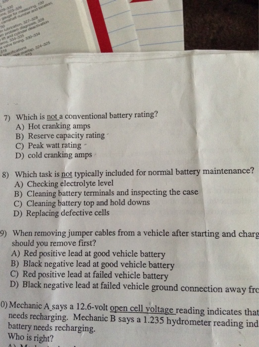 Solved 7) Which is not conventional battery rating? A) Hot