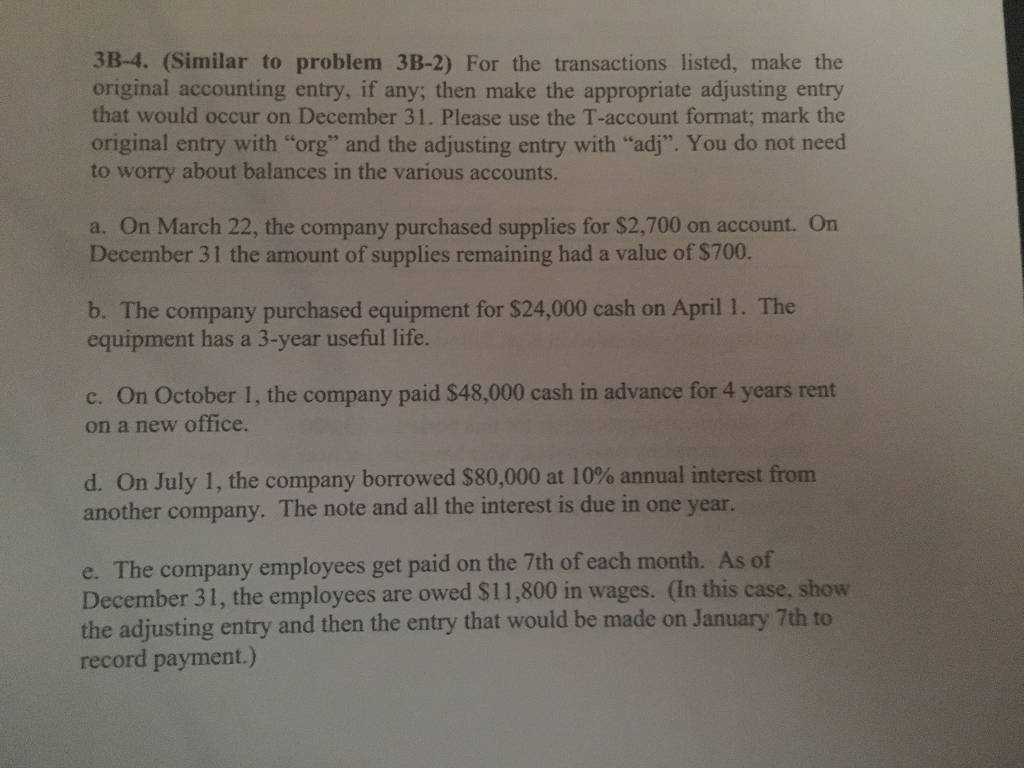 Solved 3B-4. (Similar to problem 3B-2) For the transactions | Chegg.com