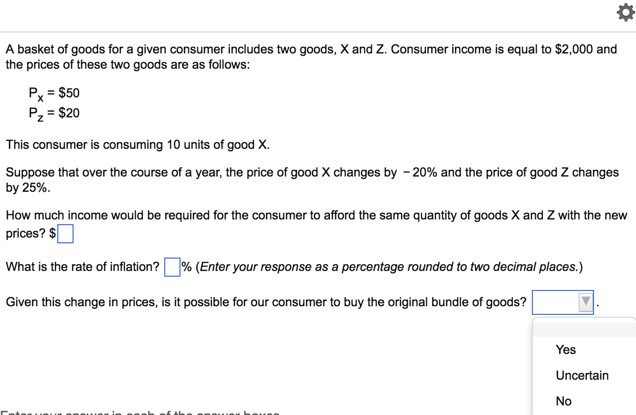 Solved A basket of goods for a given consumer includes two