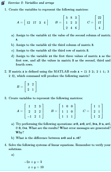 Solved Erercise 2: Variables And Amuys 1. Create The | Chegg.com