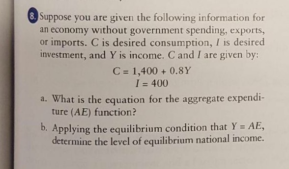 Solved Suppose you are given the following information for | Chegg.com