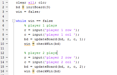 Solved 1 clear all clc 2 bd init Board (3) false Win 5 Whil | Chegg.com