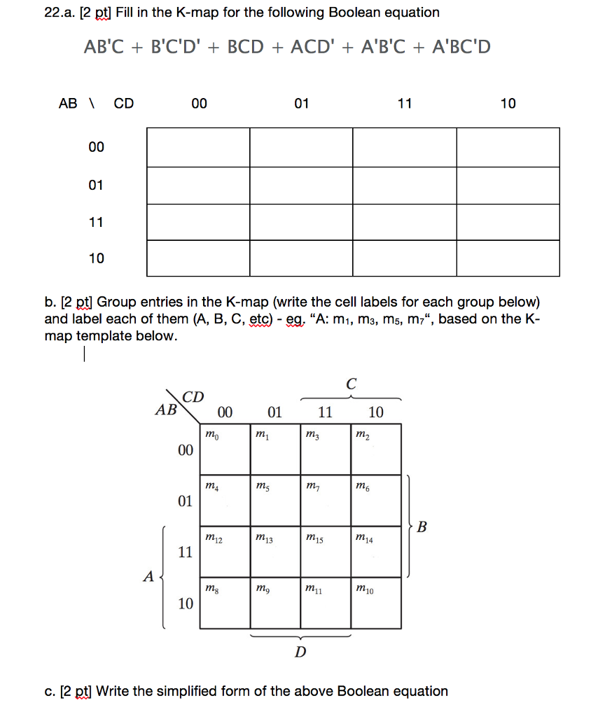 Solved Fill in the K-map for the following Boolean equation | Chegg.com