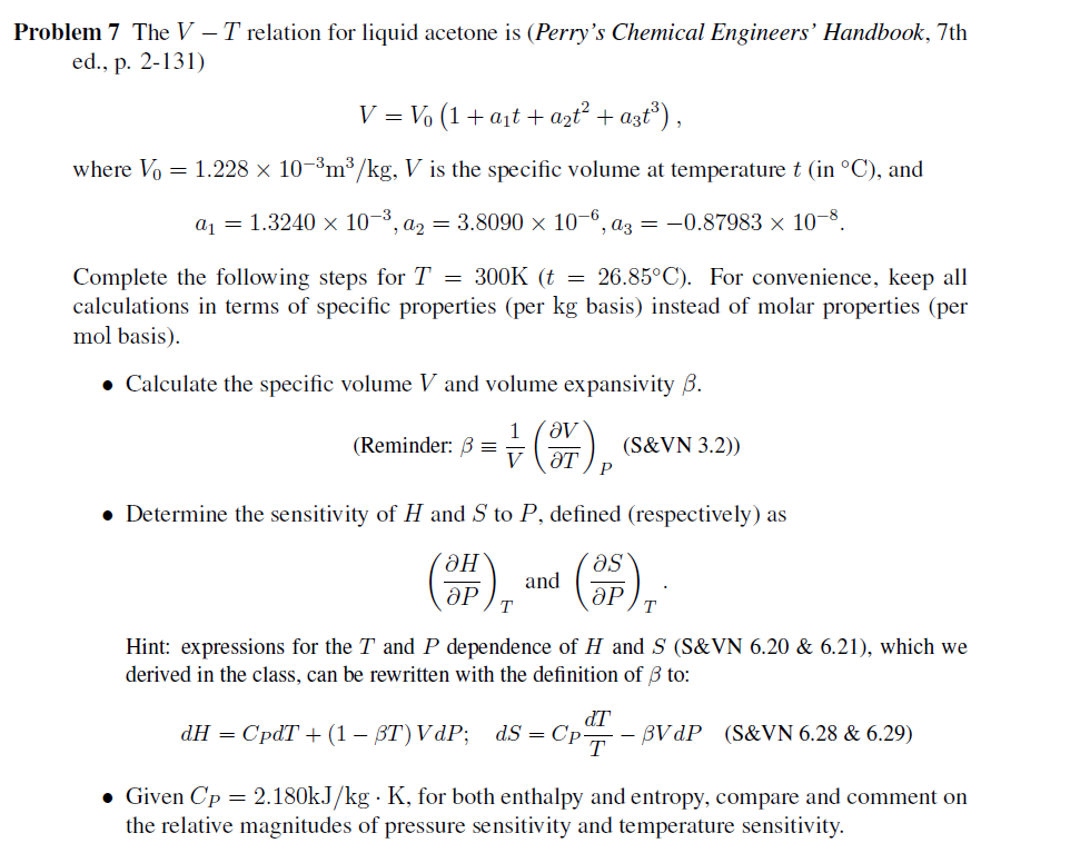 Solved The V - T relation for liquid acetone is (Perry's | Chegg.com