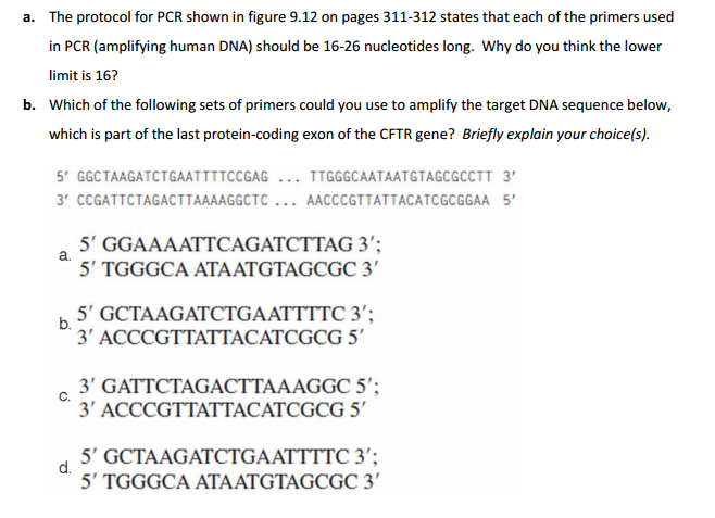 A. The Protocol For Pcr Shown In Figure 9.12 On Pages 