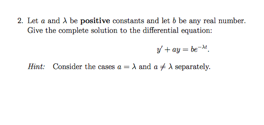 Solved 2, Let A And λ Be Positive Constants And Let B Be Any | Chegg.com