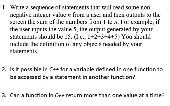 Solved 1. Write a sequence of statements that will read some | Chegg.com