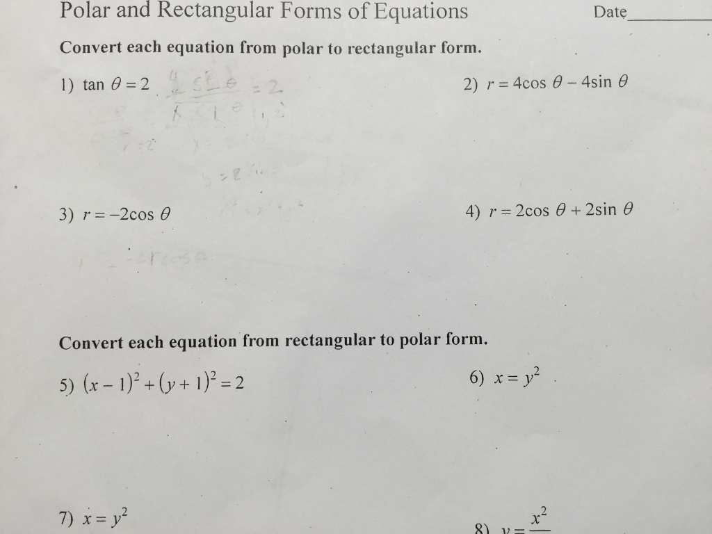 Polar and rectangular shop forms of equations