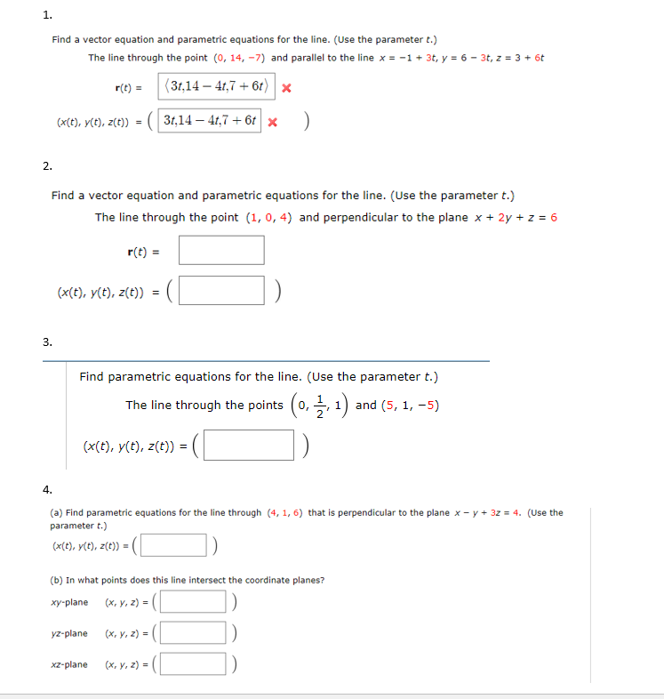 Solved 1. Find a vector equation and parametric equations | Chegg.com