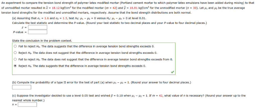 Solved An experiment to compare the tension bond strength of | Chegg.com