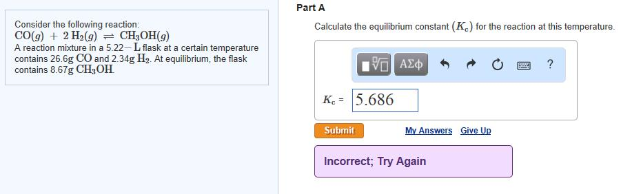 Solved Consider The Following Reaction Co G 2h2 G 9881