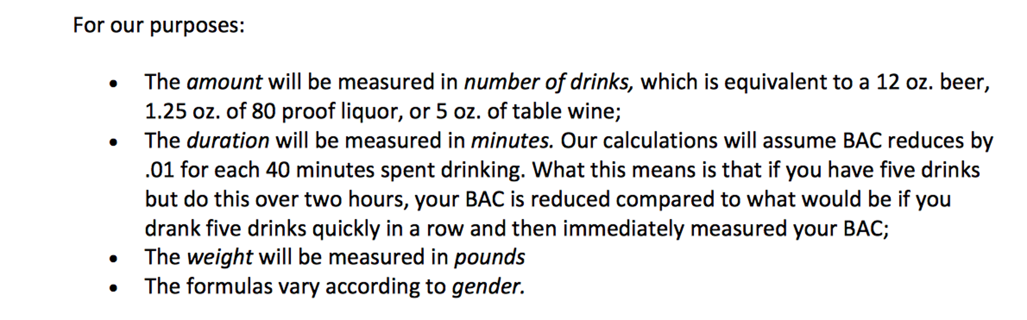 Solved Determine BAC entering weight, sex and time since