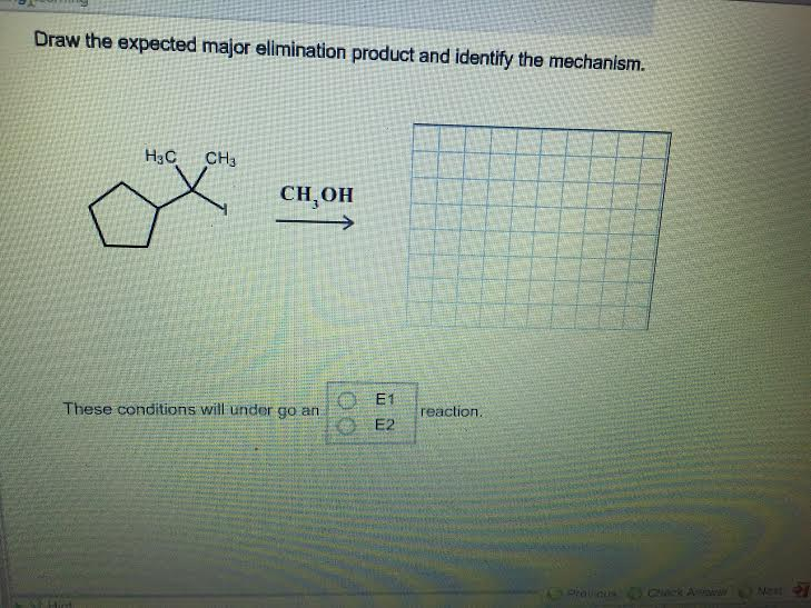 draw the major elimination product formed in the reaction