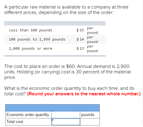 Solved A particular raw material is available to a company | Chegg.com