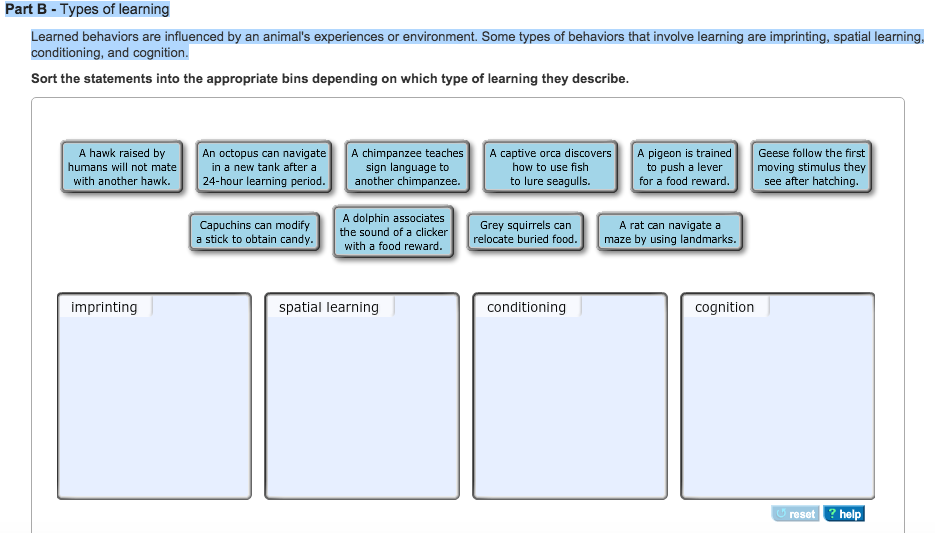 Solved Part B - Types of learning Learned behaviors are | Chegg.com