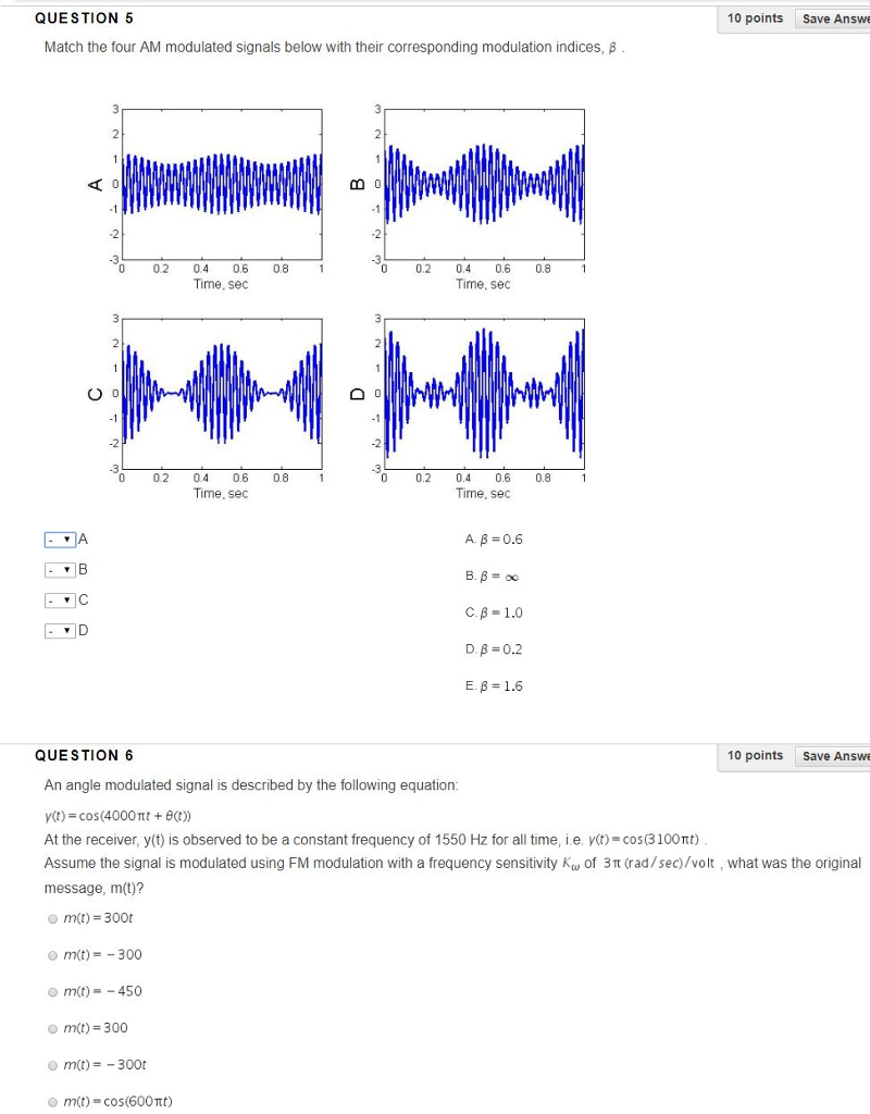 Solved Match the four AM modulated signals below with their | Chegg.com