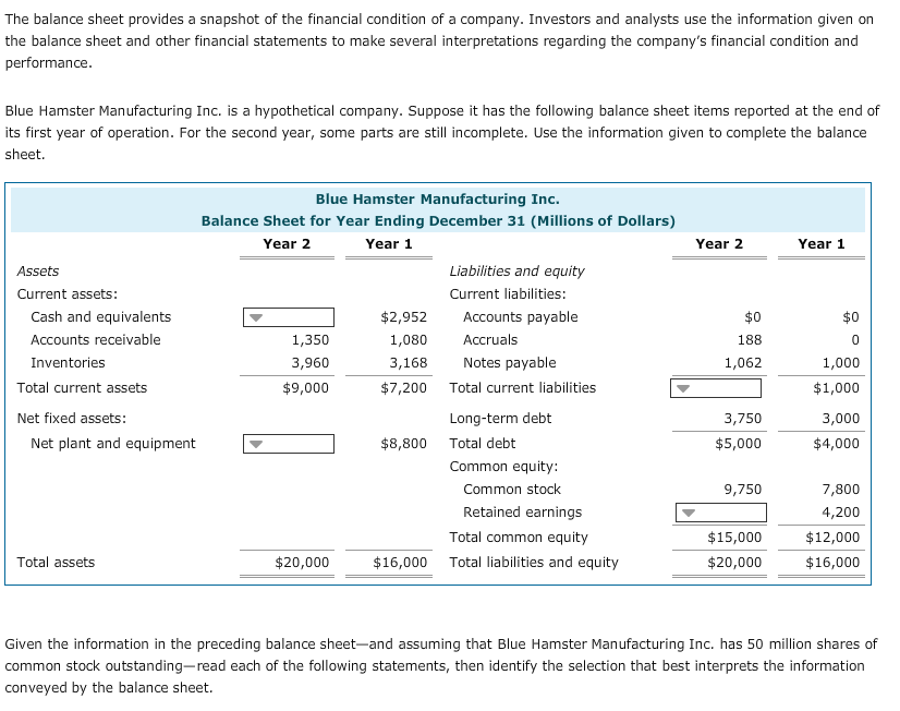 Solved The Balance Sheet Provides A Snapshot Of The | Chegg.com