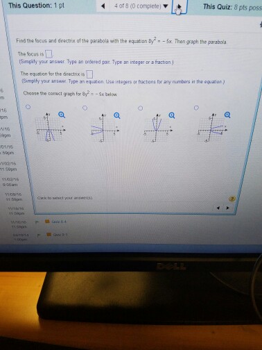 focus of parabola y 2 16x