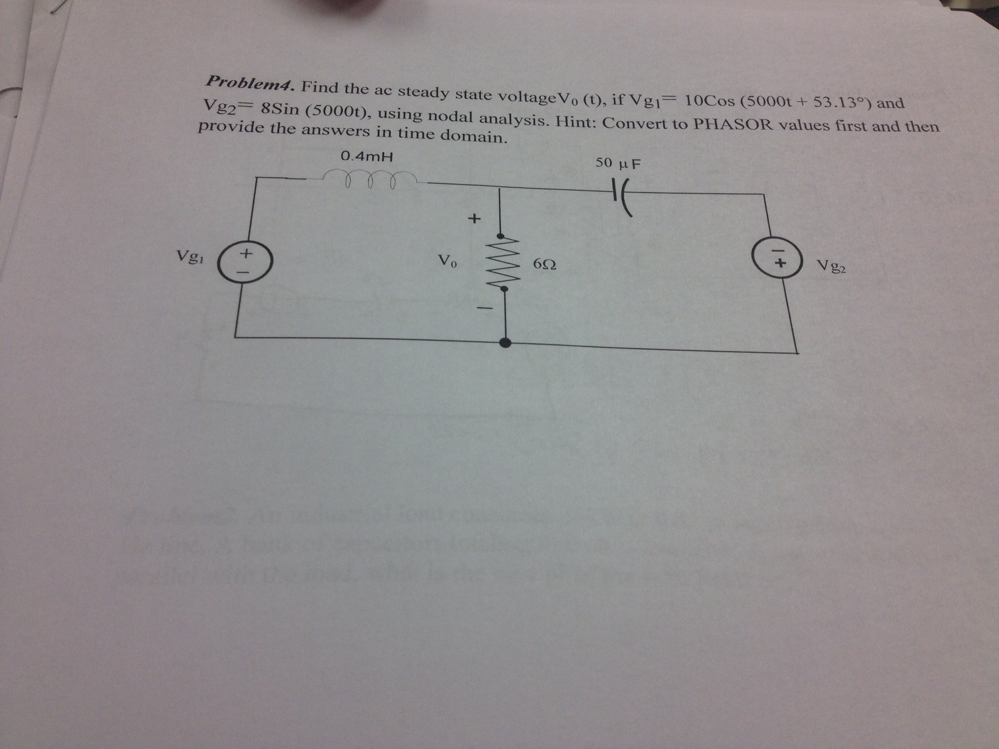 Solved Problem 4. Find the ac steady state voltage Vo (t), | Chegg.com