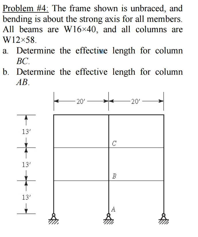 Solved The frame shown is unbraced, and bending is about the