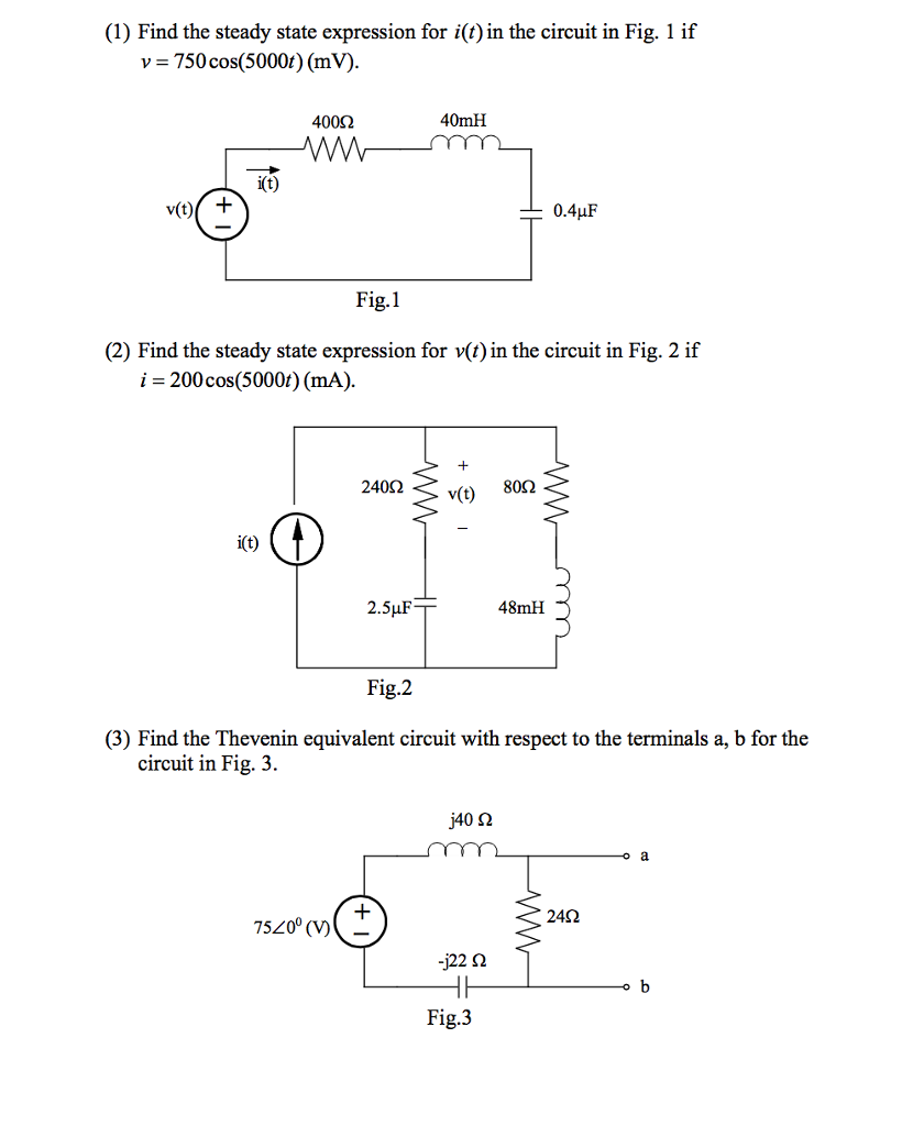 Solved Find the steady state expression for i(t) in the | Chegg.com