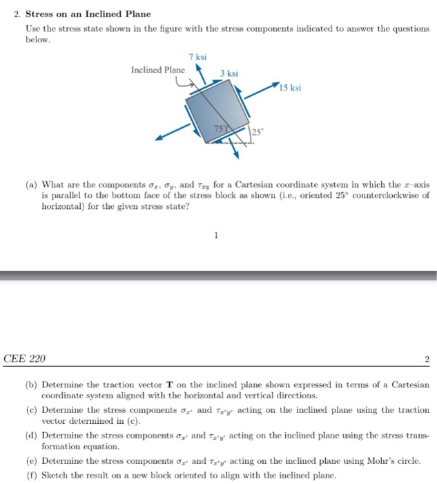 Solved Stress On An Inclined Plane Use The Stress State | Chegg.com