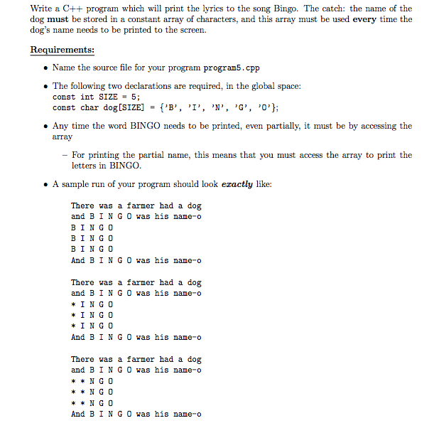Solved Write a C++ program which will print the lyrics to | Chegg.com