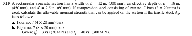 A rectangular concrete section has a width of b = 12 | Chegg.com