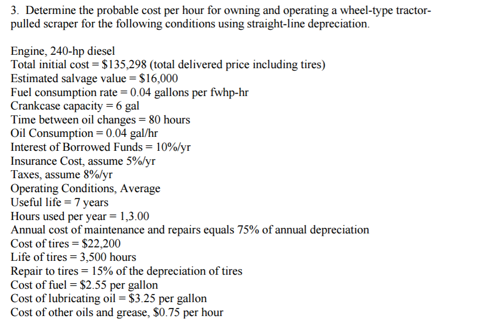 Solved Determine the probable cost per hour for owning and