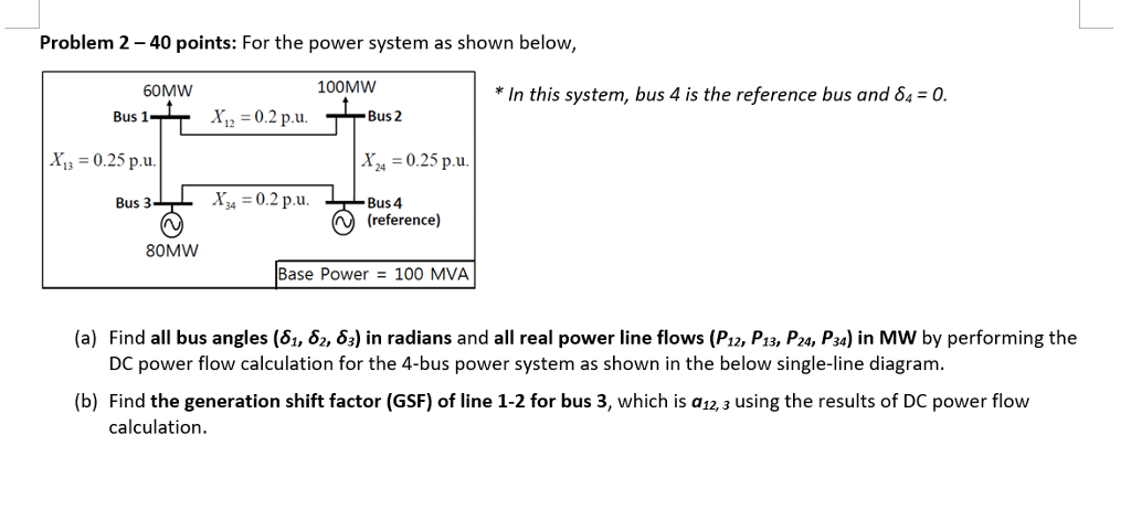 Solved Problem 2-40 points: For the power system as shown | Chegg.com